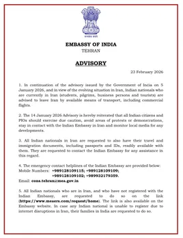 Indian Embassy in Tehran advisory