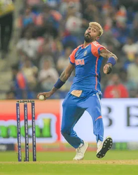 Indias Hardik Pandya bowls a delivery during the Asia Cup 2025