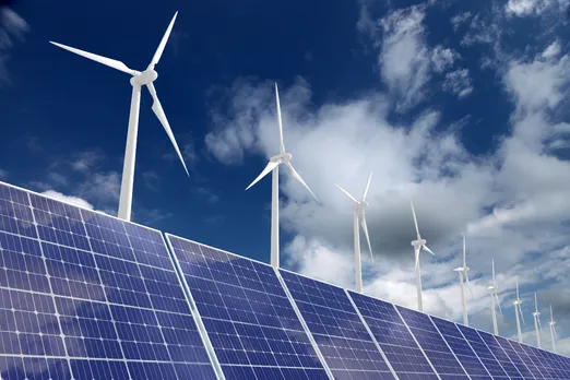 Aerial view of solar and wind farms in China, symbolizing shift from coal