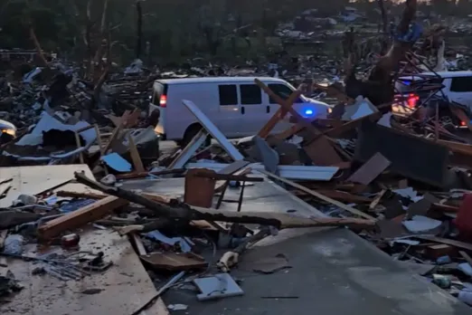 Debris and damaged homes after deadly storms in Kentucky, May 2025