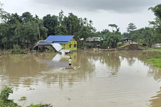 Flooded village in Lakhimpur district after dam water release from Arunachal Pradesh