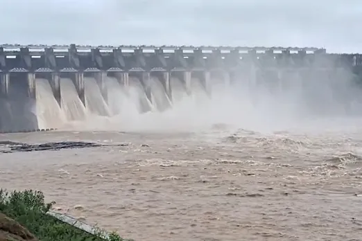 Water gushing out of Bargi Dam gates after heavy rainfall