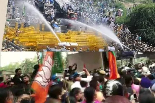 farmers protests in delhi ncr water cannon & tear-gas by haryana police, Kolkata Clash broke out between BJP workers & Police किसान आंदोलन
