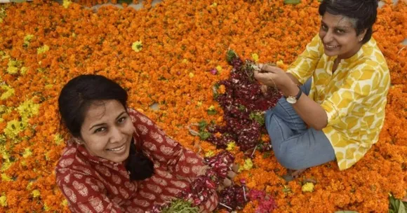 Maya and Minal with Flowers