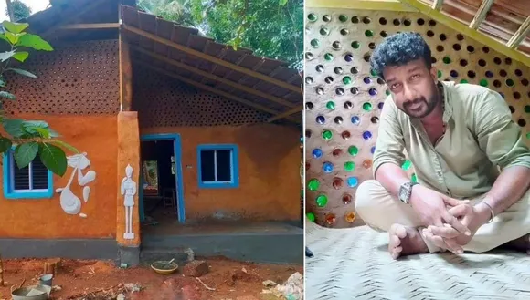 Mud & beer bottle house made by Aji Anand