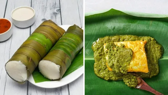 food in banana leaf