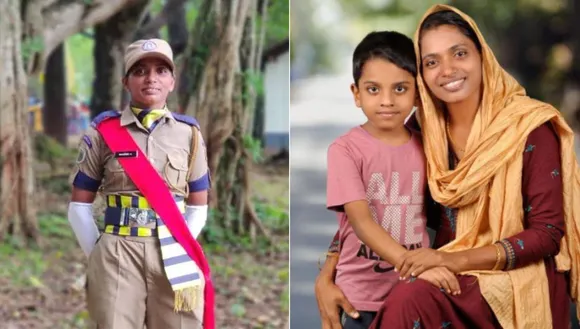 Police officer Naujisha with her kid