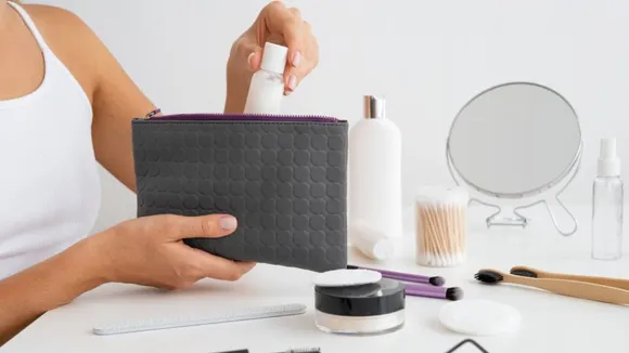 beauty essentials in handbag
