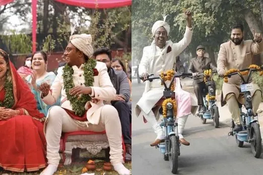 इलेक्ट्रिक साइकिल पर बारात और तुलसी की वरमाला - " ईको फ्रेंडली शादी "