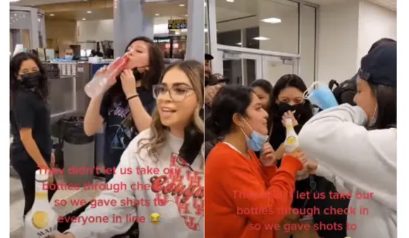 Free Vodka Shots: एयरपोर्ट में वोडका ले जाने से मना करने के बाद महिलाएं, यात्रियों को मुफ्त में वोडका शॉट बंटती हुई नजर आई