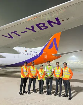 Akasa Air team welcomes the arrival of its 32nd Boeing 737 MAX aircraft at Kempegowda International Airport, Bengaluru