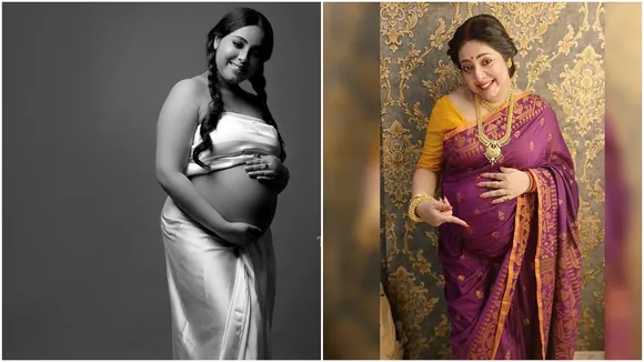 মেটারনিটি ফটোশ্যুটে রেট্রো লুকে অনবদ্য শ্রীময়ী