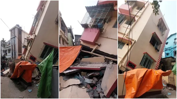 Flat Building Leaning,flat building lean out in baghajatin area,kolkata news,west bengal news,বাঘাযতীনে ফ্ল্যাট বাড়ি হেলে পড়েছে