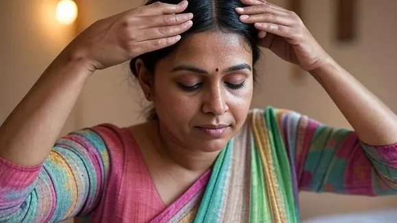 Haircare Lifestyle: মাথায় তেল ম্যাসাজ করছেন একজন মহিলা। Haircare Lifestyle: মাথায় তেল ম্যাসাজ করছেন একজন মহিলা। 