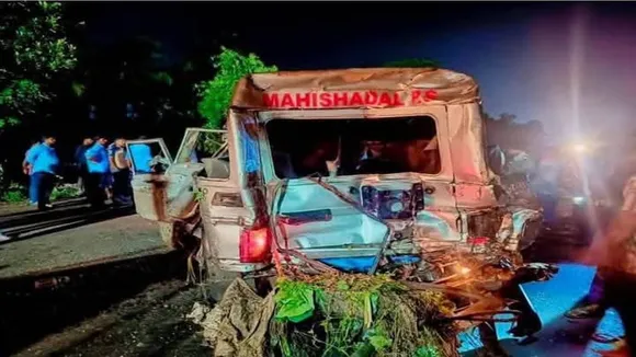 Haldia accident today  NH 116 crash  Jayanta Ghosal accident  Mahishadal police accident  West Bengal police SI death  Tamralipta Medical College  Truck hits police vehicle  হালদিয়া মেছেদা দুর্ঘটনা  ১১৬ নম্বর জাতীয় সড়ক  মহিষাদল থানার পুলিশ  জয়ন্ত ঘোষাল মৃত্যু  সাব ইন্সপেক্টর দুর্ঘটনা  পূর্ব মেদিনীপুর পুলিশ খবর