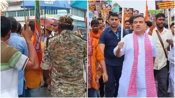 Khejuri East Medinipur BJP bandh violence,  Suvendu Adhikari rally in Khejuri after two deaths  ,Truck vandalism Khejuri bandh BJP supporters arrested  ,Alleged murder of Hindus Khejuri bandh call,খেজুরি পূর্ব মেদিনীপুর বিজেপি বন্‌ধ অশান্তি,  শুভেন্দু অধিকারীর খেজুরি মিছিল বন্‌ধ,  খেজুরিতে ট্রাক ভাঙচুর বন্‌ধে গ্রেফতার  ,খেজুরিতে দু’জনের মৃত্যু হত্যা অভিযোগ
