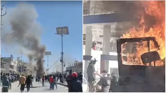 ladakh-students-protest-full-statehood-leh-crpf-vehicle-set-on-fire