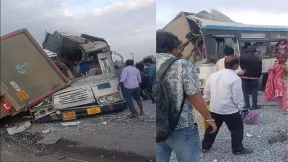 Telangana road accident, তেলঙ্গানা সড়ক দুর্ঘটনা, চেভেল্লা বাস দুর্ঘটনা, রাঙ্গা রেড্ডি ট্রাক সংঘর্ষ, হায়দরাবাদ-বিজাপুর হাইওয়ে দুর্ঘটনা, Telangana road accident, Chevella bus crash, Hyderabad highway accident, Ranga Reddy accident, RTC bus collision