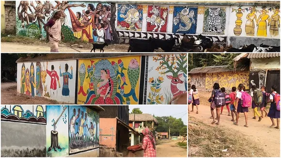 Labandhara Village  ,Ausgram Junglemahal,  East Burdwan Tourism  ,Tribal Wall Art West Bengal  ,Alpona Village,  Adivasi Art and Culture  ,Bengali Heritage Village,লবনধারা গ্রাম, আউশগ্রাম, পূর্ব বর্ধমান, আদিবাসী শিল্প, দেওয়াল চিত্র, ছবির গ্রাম, আলপনা গ্রাম, রবীন্দ্রনাথ ঠাকুর