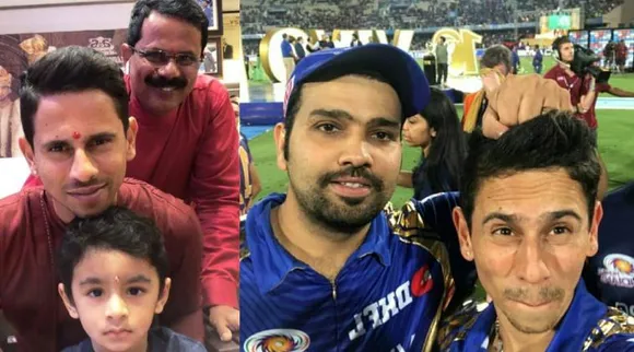 Sidesh Lad with father Dinesh Lad and Rohit Sharma