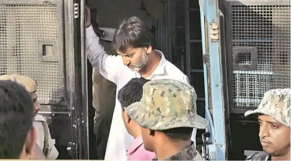 Yasin Malik in New Delhi after his remand was awarded to NIA. (PTI)