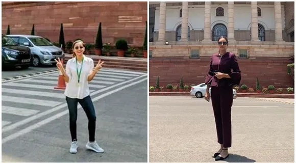 Mimi and Nusrat photosession in front of parliament viral