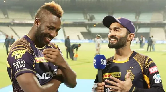 Andre Russell with skipper Dinesh Karthik