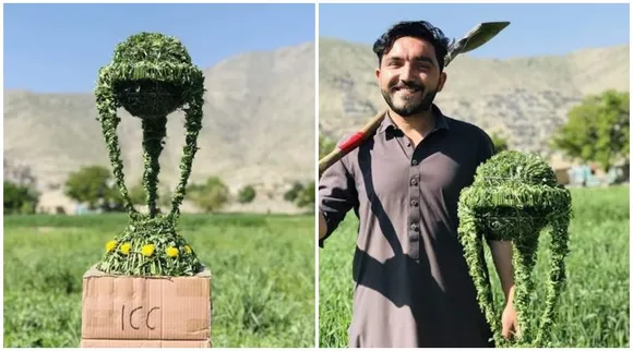 Afghani cricket fan recreated the Cricket World Cup trophy using green grass