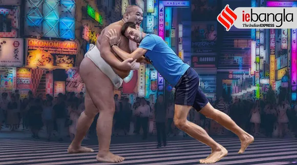 Novak Djokovic tries sumo wrestling