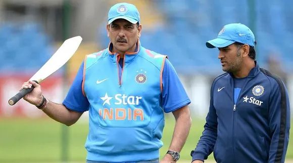 MS Dhoni with Shastri