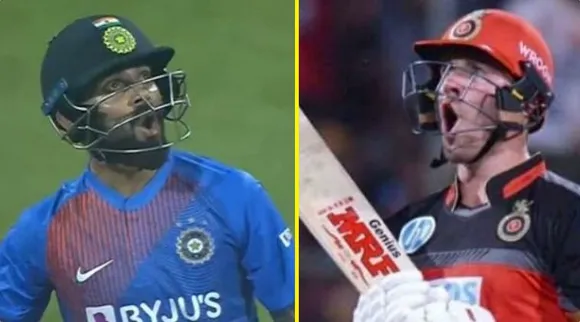 AB de Villiers reacted to a stunning six taken by Indian skipper Virat Kohli