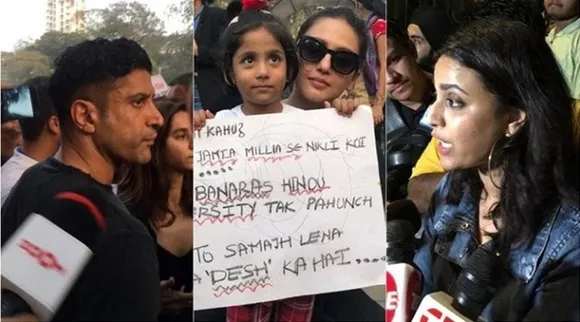 Farhan Akhtar Swara Bhaskar and other Bollywood personalities in CAA Mumbai protest