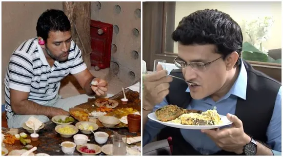 Sourav Ganguly and MS Dhoni eating