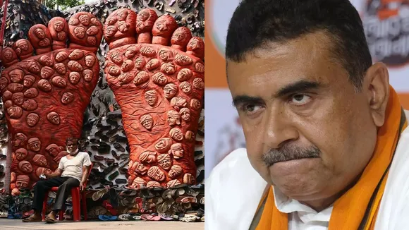 Durga puja pandel decorated with footwears wont be tolerated Suvendu Adhikari warned