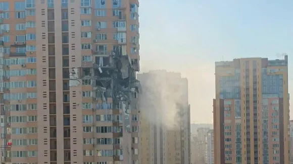 russian missile strikes high-rise residential building in Kyiv