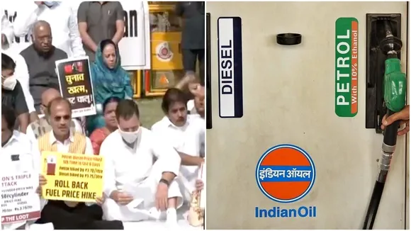 Congress leaders led by Mp Rahul Gandhi protest against fuel price hike
