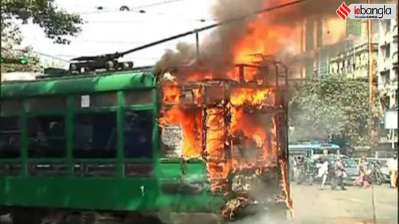 Fire in a tram at Nonapukur, Kolkata