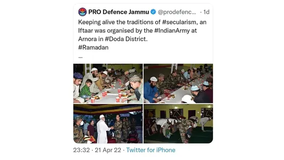 defence pro deletes tweet on iftar hosted by army in jammu kashmir after criticism