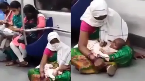 viral video, woman on metro floor, woman and baby viral baby