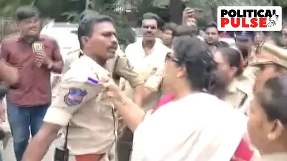 Renuka Chowdhury seen holding a policeman by his collar during a face-off, পুলিশের কলার ধরলেন রেণুকা চৌধুরী