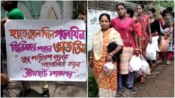 Voluntary organizations fed eggs and rice in exchange for plastic carrybags