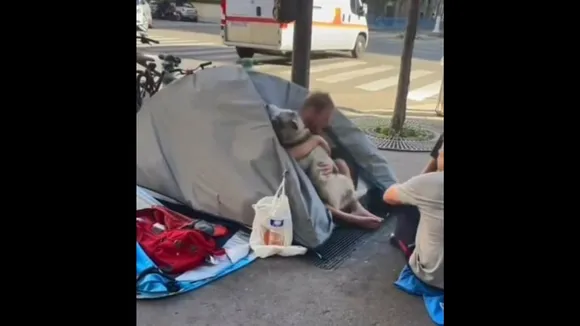dog,hugs,man,living,tent,every,morning,viral video,Instagram,streets
