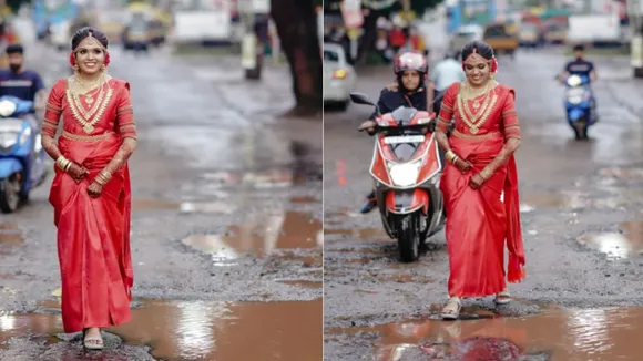 bride,Kerala,photoshoot,Potholes,viral video