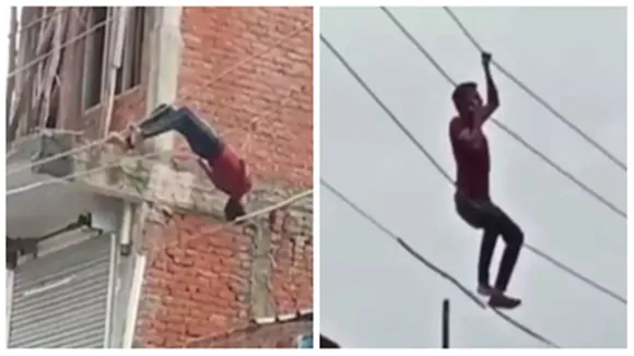 viral on internet, viral khabar, today viral video, shocking viral video, pilibhit district in uttar pradesh, man stunt on live wires, india news in hindi, amaria town viral video