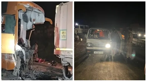 Accident, MP, prayagraj, Bhopal, UP, passengers, dead, injured, bus collides, trolley truck, IE, indian express news today