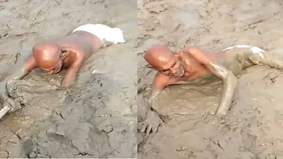 Two elderly trapped in the swamp, Ken river, drinking water, Hamirpur, nal jal yojana, drinking water issue, bundelkhand, UP News