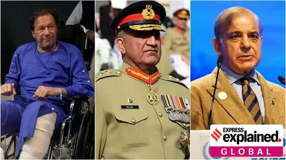 From left- Imran Khan, General Qamar Javed Bajwa and PM Shehbaz Sharif (File Photos)