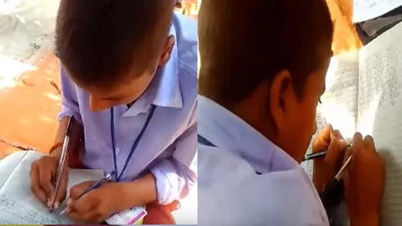 singrauli school students write with both hand, singrauli children write five languages together, write five languages together with both hand in mp, Students of school in MP can write with both hands, Ambidextrous skills, Skillful with both hands, Left handed writers, Left handed batsmen"