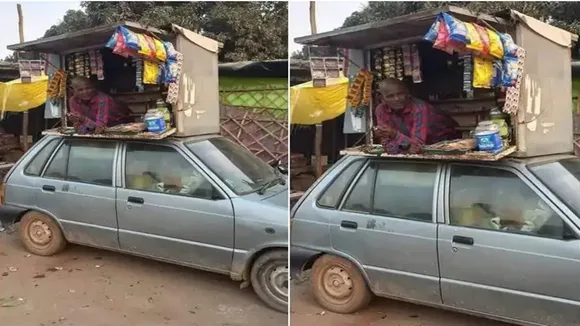Shop on Maruti 800, Pan Shop on Maruti 800, Pan Shop on Car, Shop on car roof, Viral Photo, Shop Upon Roof Of Maruti 800