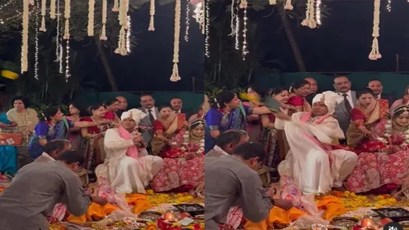 The groom started playing cricket in the mandap by diverting attention from the bride- दुल्हन से ध्यान हटाकर मंडप में क्रिकेट खेलने लगा दूल्हा, The groom was seen busy in cricket before preparing for the rounds in the mandap- मंडप में फेरे की तैयारी से पहले क्रिकेट में मशगूल दिखा दूल्हा, Friends bowled with flowers and the groom sitting in the pavilion did amazing batting- दोस्तों ने फूल से की बॉलिंग तो मंडप में बैठे दूल्हे ने की कमाल की बैटिंग, The groom was sitting in the mandap with the bride then started playing cricket with friends- दुल्हन के साथ मंडप में बैठा था दूल्हा तभी दोस्तों संग खेलने लगा क्रिकेट, Friends made the flower a ball, then the groom started batting with the tablet- दोस्तों ने फूल को बनाया बॉल तो दूल्हा टैबलेट से करने लगा बैटिंग, Groom's love for cricket was seen amidst wedding rituals- शादी की रस्मों रिवाज के बीच देखने को मिला दूल्हे का क्रिकेट प्रेम, AJAB GAJAB NEWS, KHABRE JARA HATKE, VIRAL NEWS, OMG, WEIRD NEWS